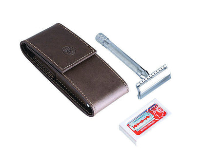 DOVO Solingen Travel Shave Set - Merkur Razor & Khaki Leather Pouch by Merkur - Gift Sets & Kits (View 2)