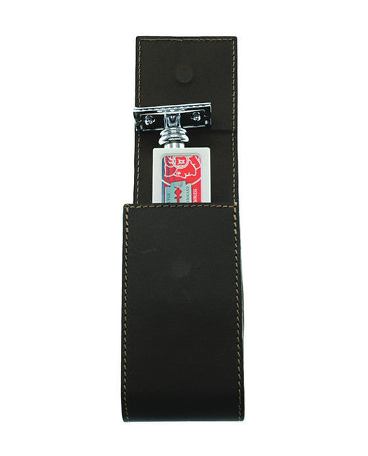 DOVO Solingen Travel Shave Set - Merkur Razor & Khaki Leather Pouch