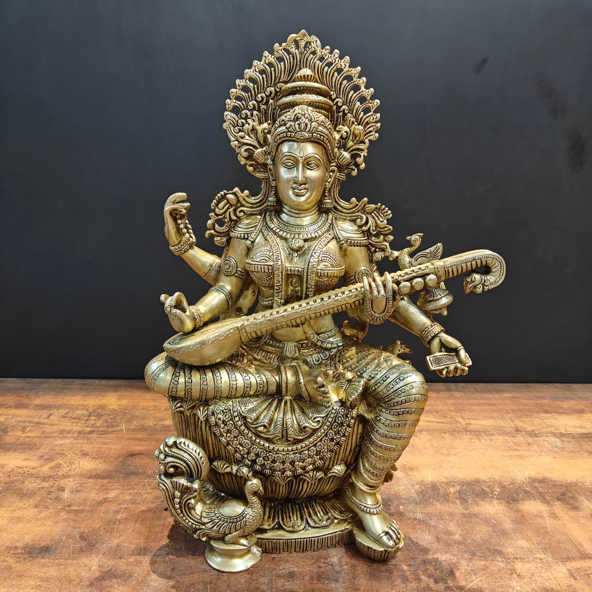 Divine Brass Super Fine Goddess Saraswati Idol 2 Feet - Eco-friendly - Sama Homes