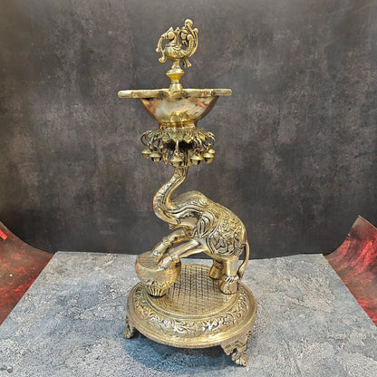 Exquisite Brass Peacock And Dancing Elephant Diya Decor 18 Inches by vendor-unknown - Spiritual (View 3)