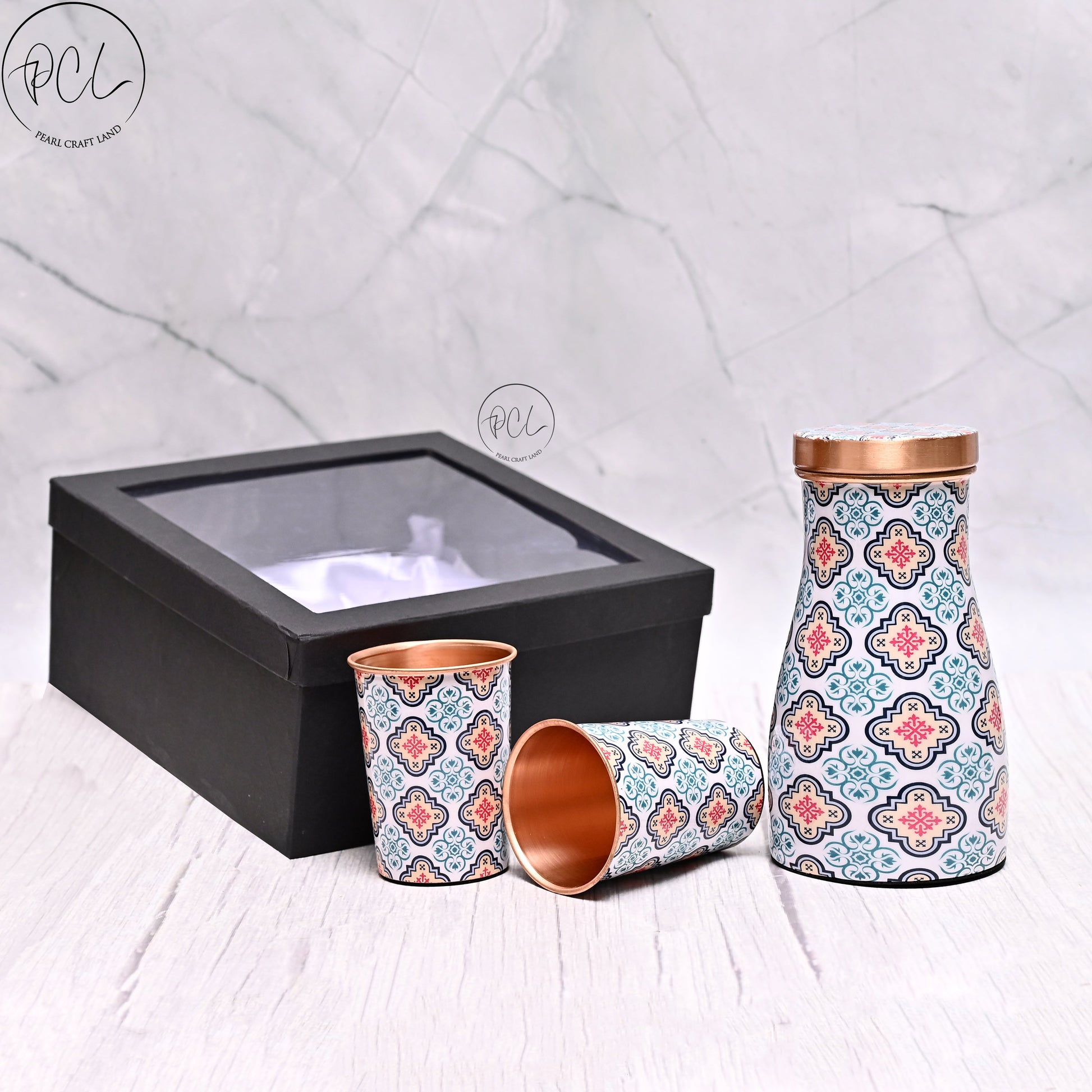 Pure Copper Bedside Bedroom Jar With 2 Pcs Glass Set In Gift Box Capacity 1000 ML - Eco-friendly - Sama Homes