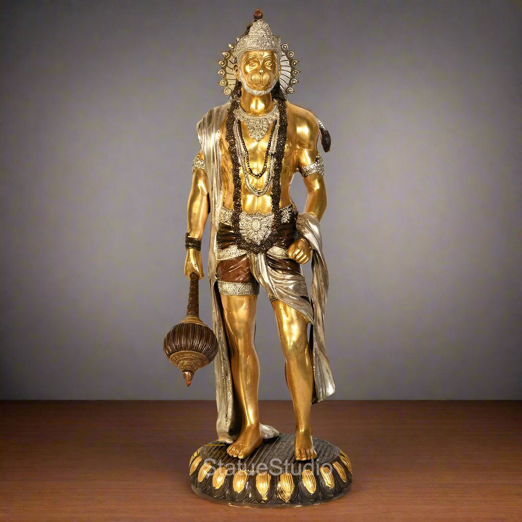 Fine Brass Standing Hanuman Statue Antique Finish For Home Decor 2 Feet