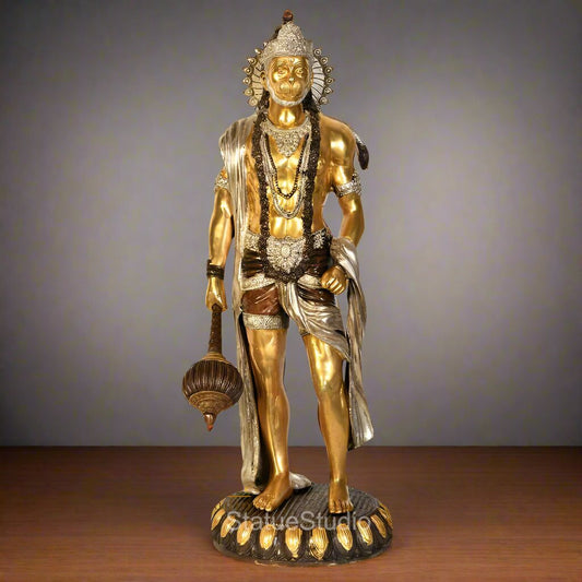 Fine Brass Standing Hanuman Statue Antique Finish For Home Decor 2 Feet