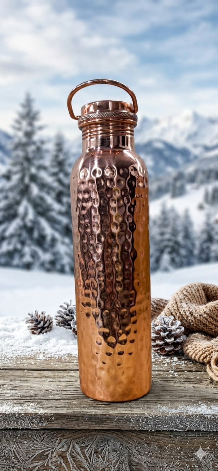 Handcrafted Ayurvedic Pure Copper Water Bottle - 950ml Hammered Design