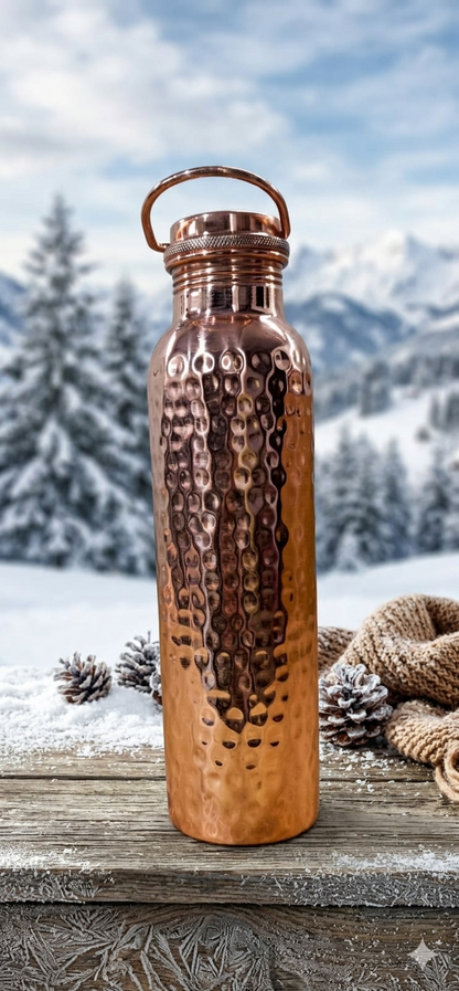 Handcrafted Ayurvedic Pure Copper Water Bottle - 950ml Hammered Design with Leak-Proof Loop Cap | 100% Certified Purity by Sama Homes - Copper Bottle (View 11)