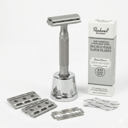 Rockwell 6S Adjustable Master Shave Bundle - Stainless Steel & Inkwell Stand