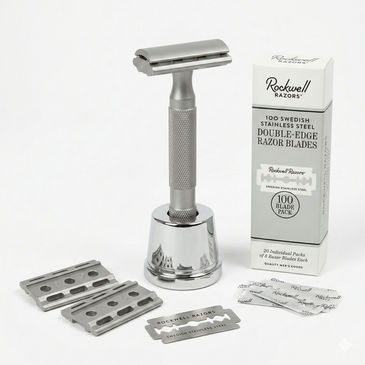 Rockwell 6S Adjustable Master Shave Bundle - Stainless Steel & Inkwell Stand
