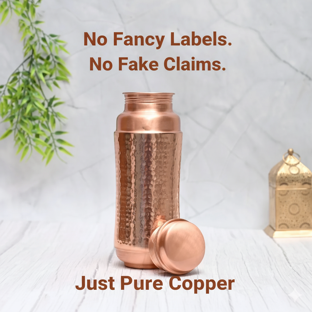 Pure Copper Jumbo Water Bottle (1300ML) | Mid-Hammered Ayurvedic Design | Handcrafted, Leak-Proof & Sustainable – Image 2
