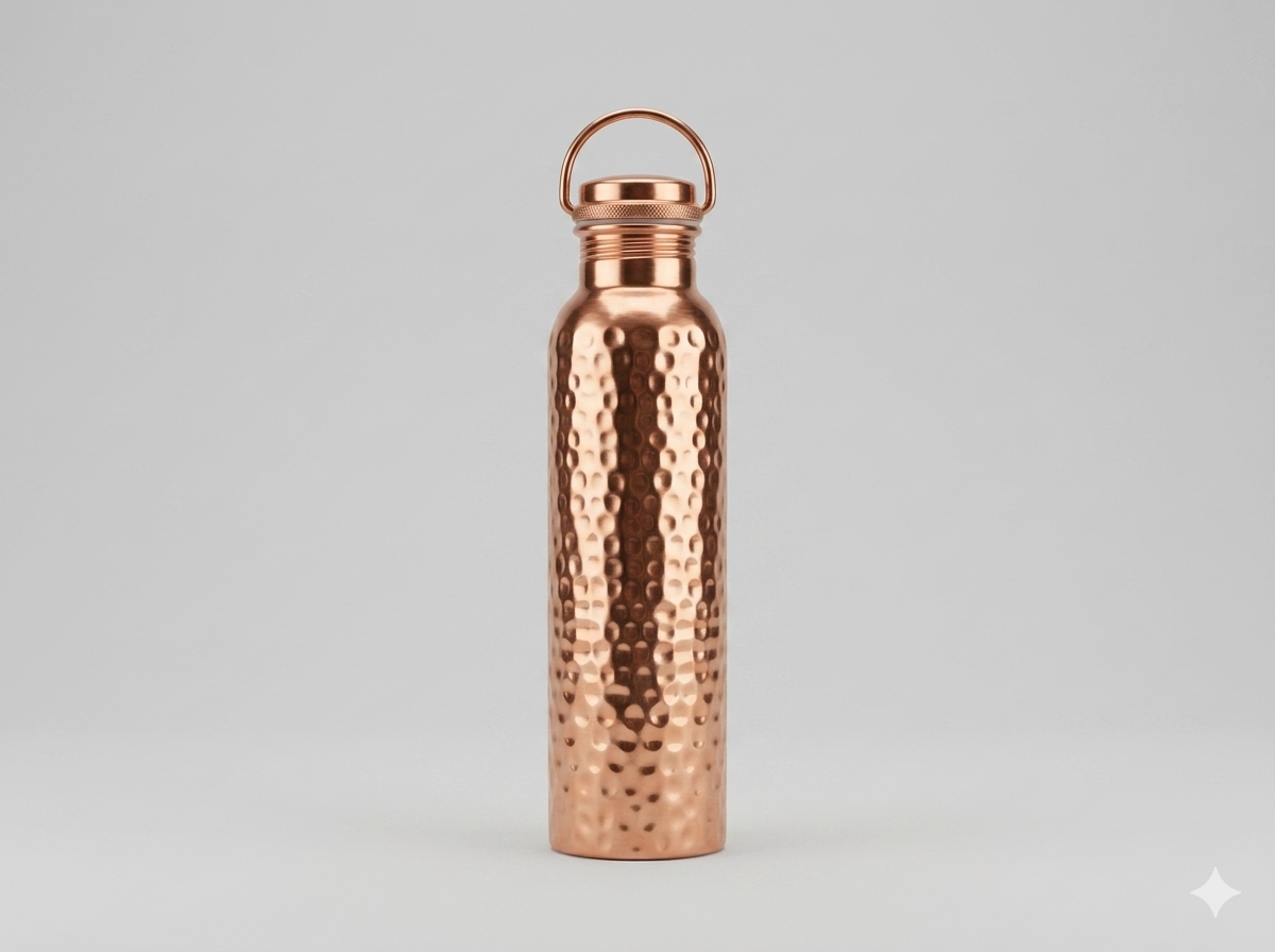 Handcrafted Ayurvedic Pure Copper Water Bottle - 950ml Hammered Design
