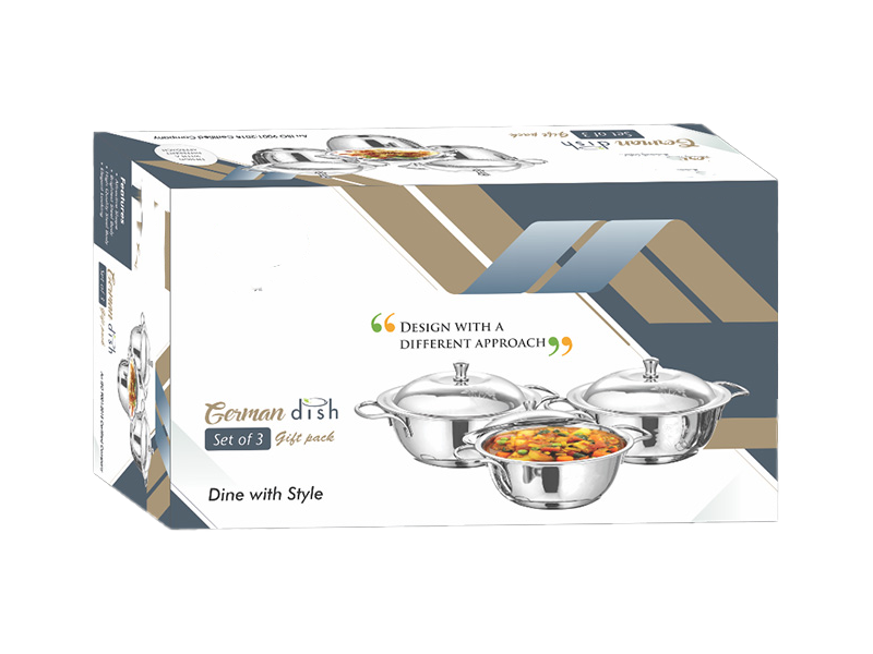 Stainless Steel German Dish (Laser and Plain Design) Set of 3 | Premium Cookware | Sama Homes | Table Dish