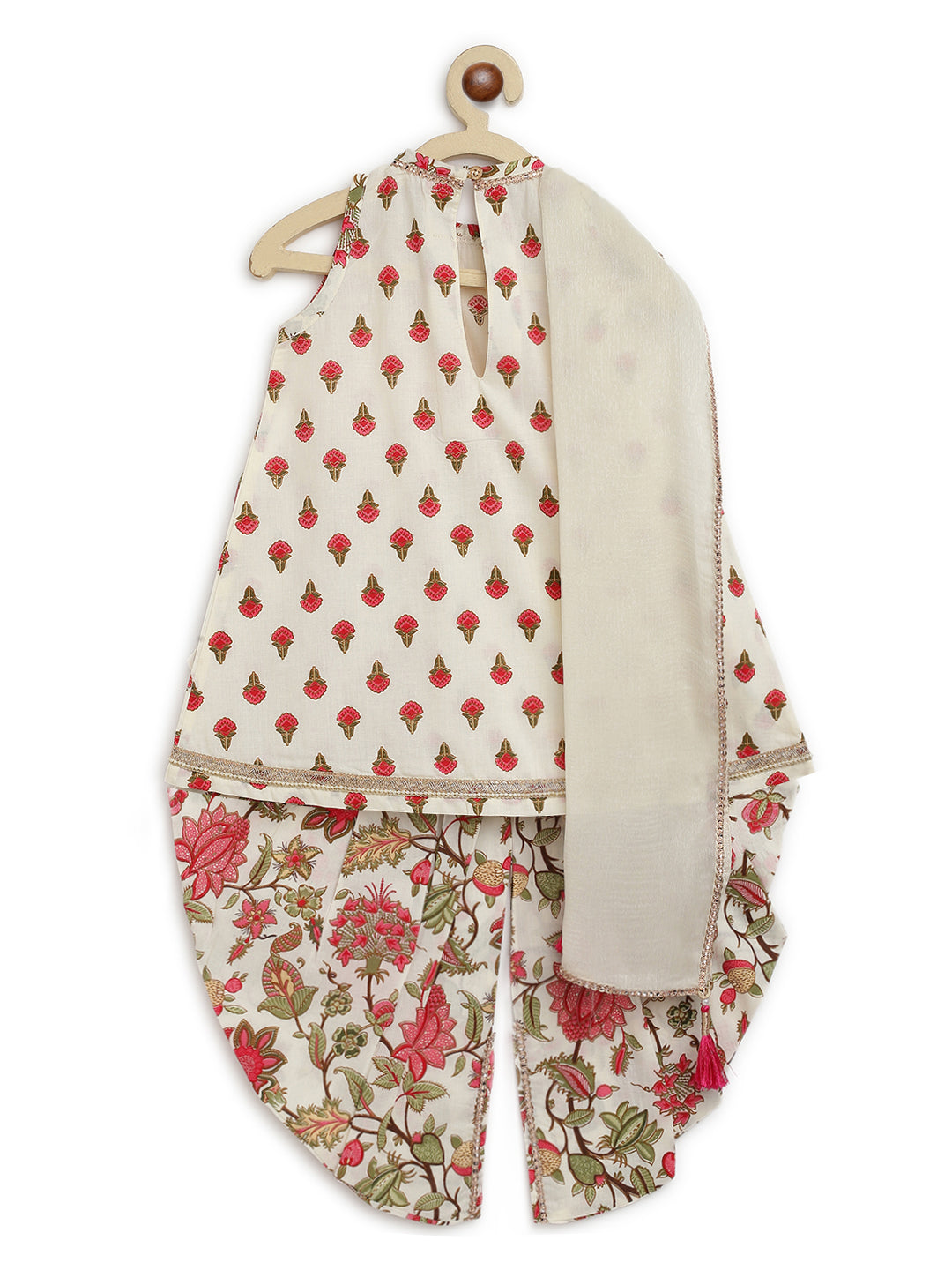 Girl Floral Buta Suit Set - Cream - Image 4