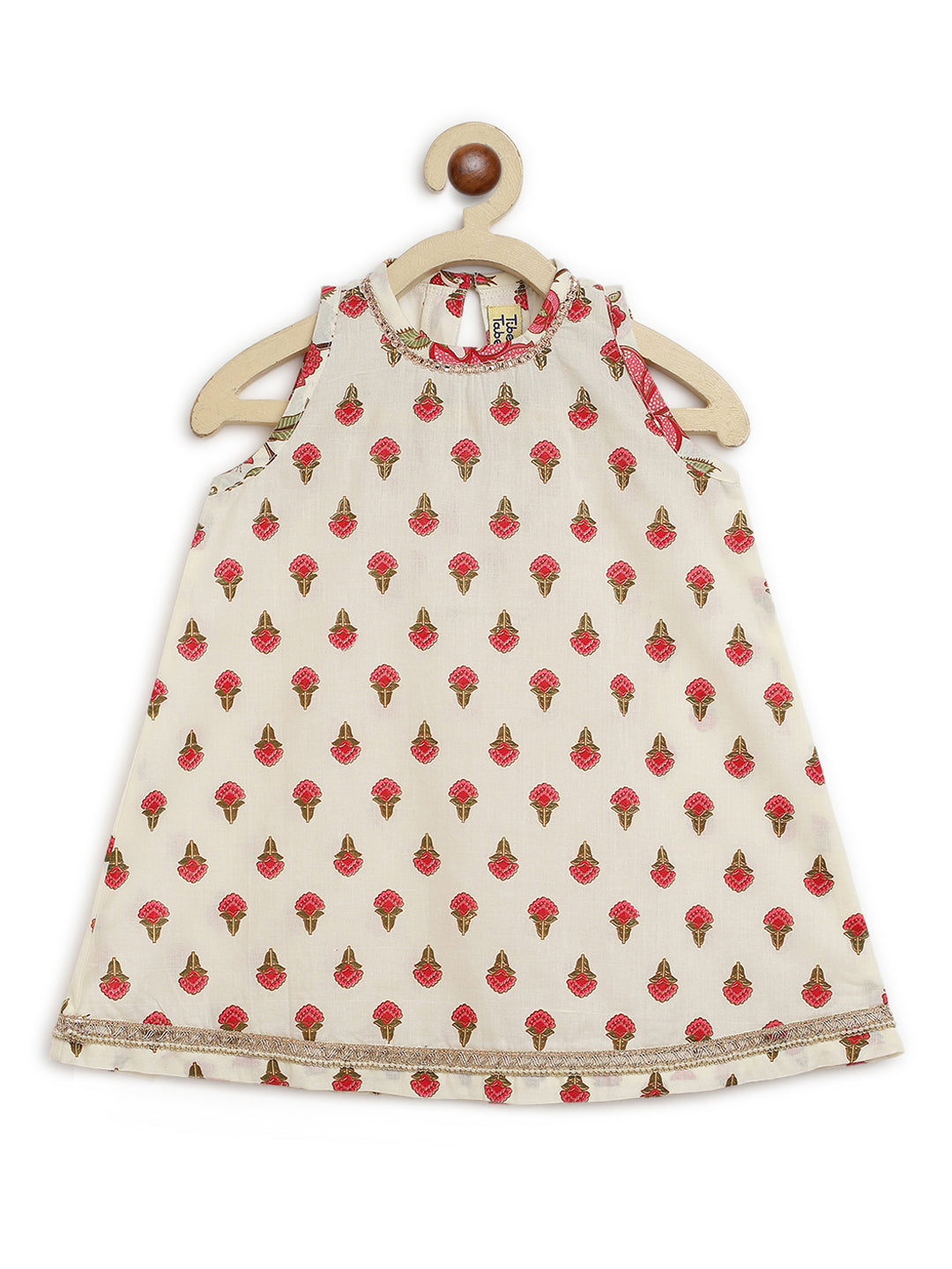 Girl Floral Buta Suit Set - Cream - Image 5