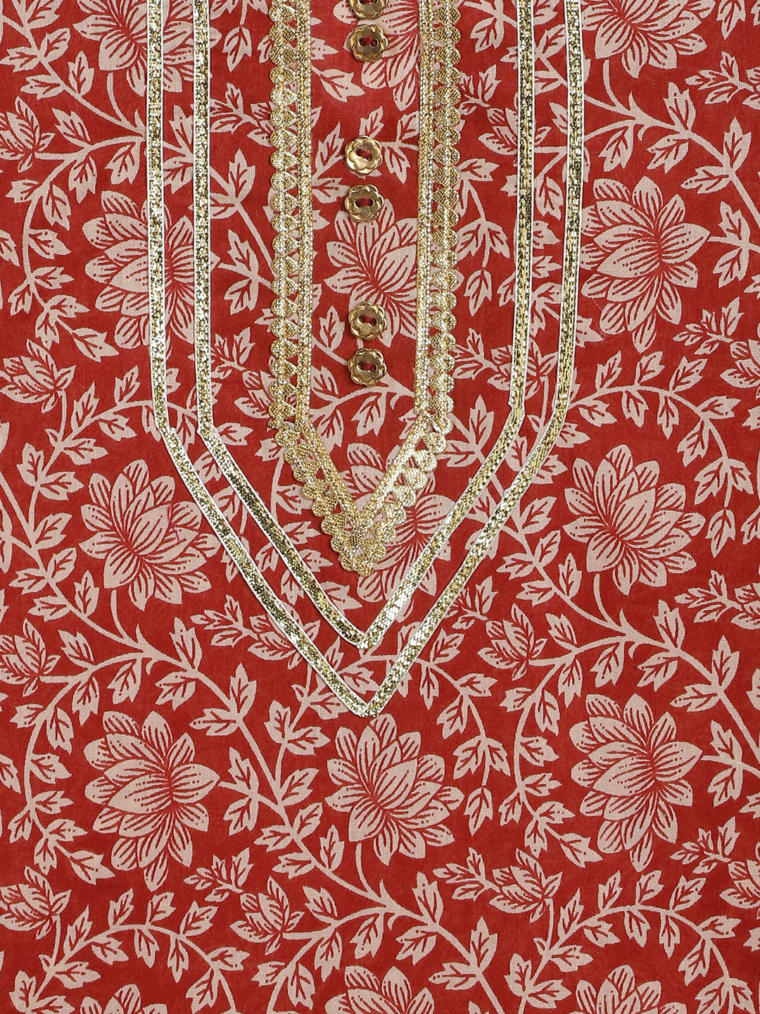 Girl Floral Jaal Suit Set - Brown