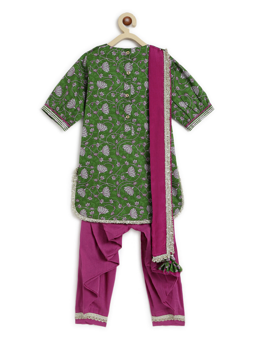 Girl Floral Jaal  Suit Set - Green - Image 4