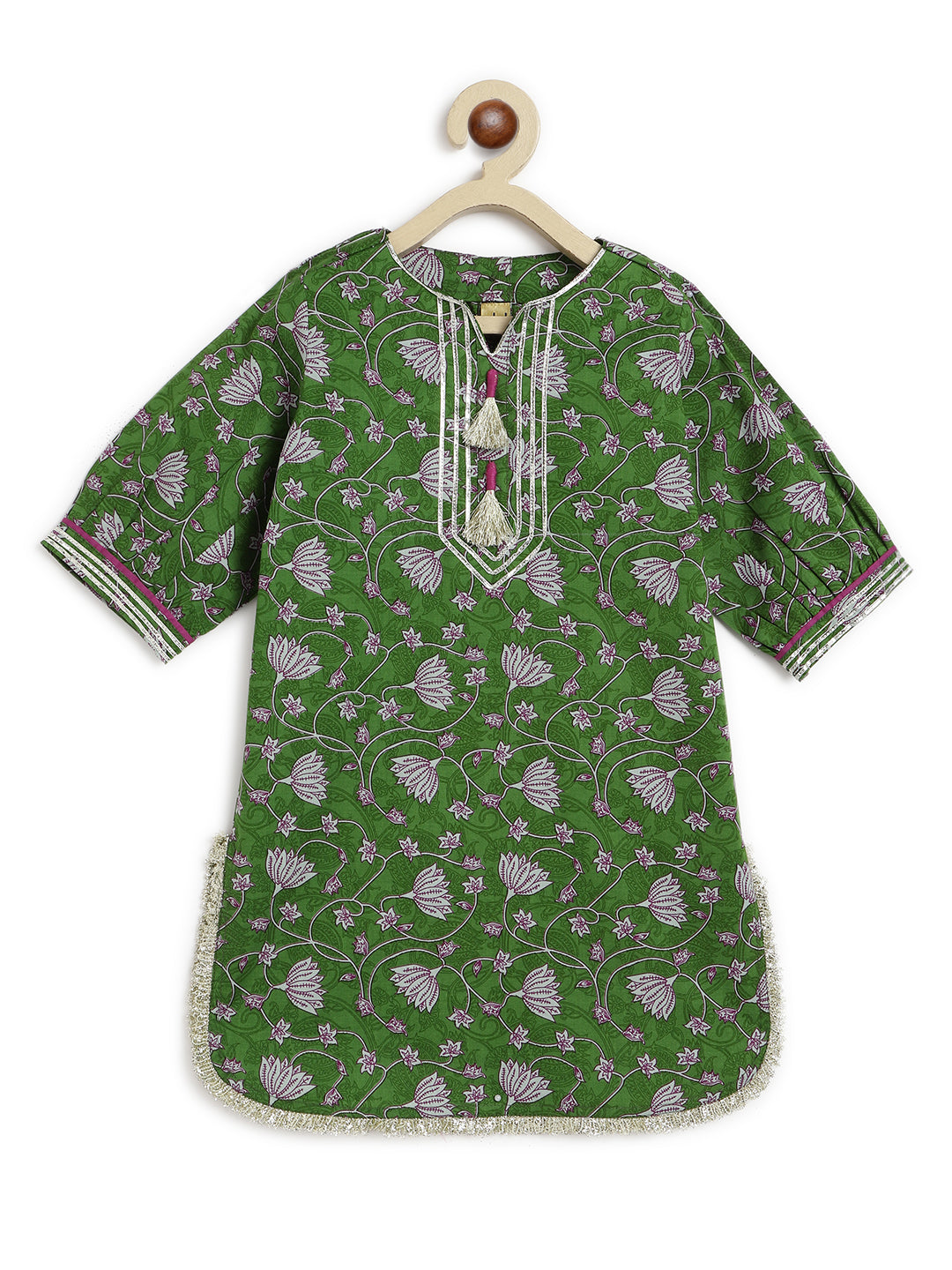 Girl Floral Jaal  Suit Set - Green - Image 5