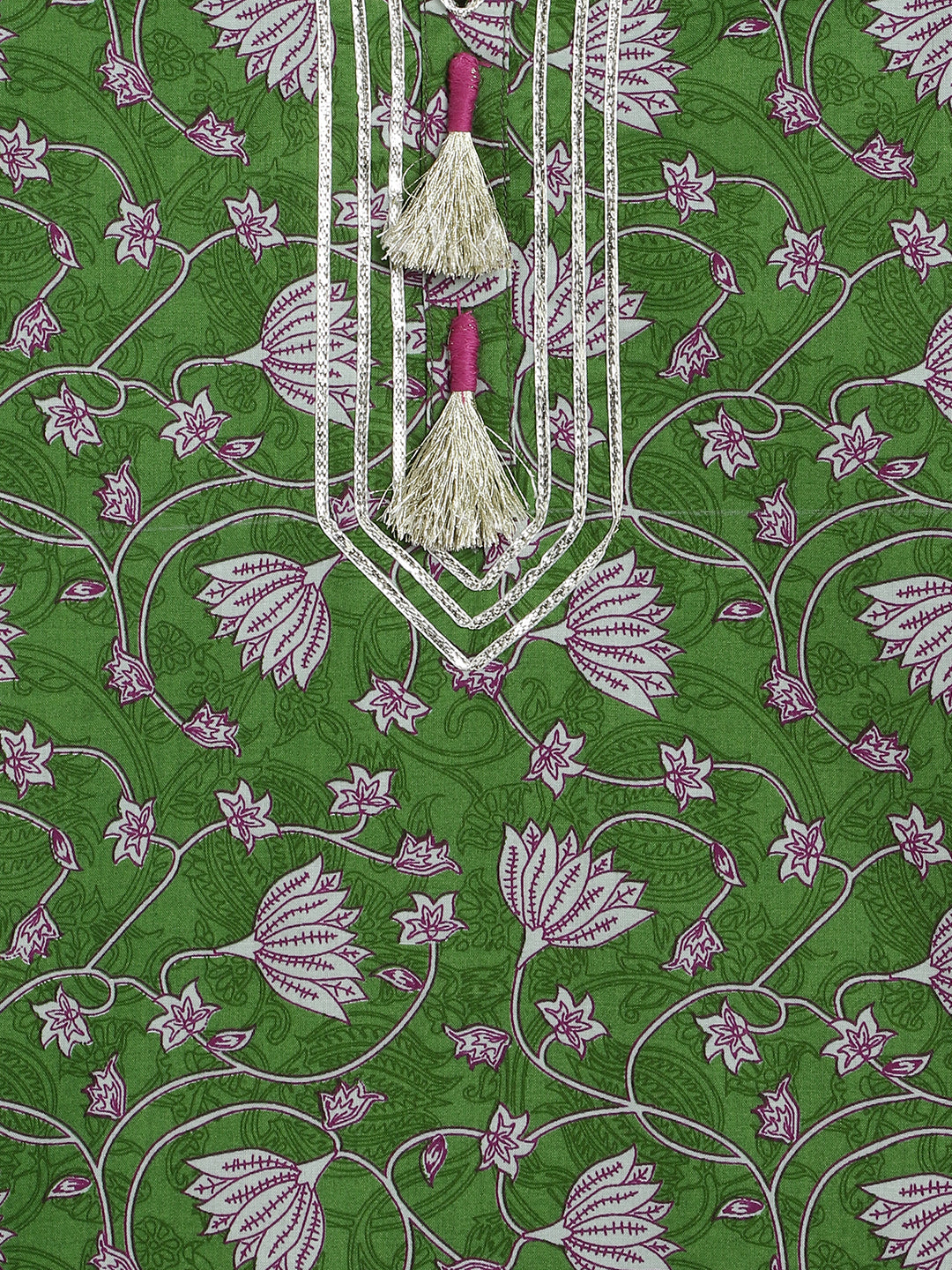 Girl Floral Jaal  Suit Set - Green - Image 7