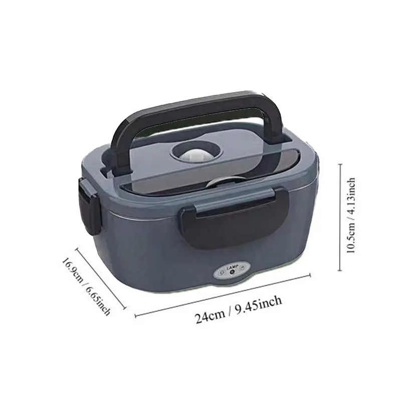 Gray electric lunch box with dimensions on a white background - Image 3