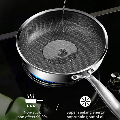 Premium 26/28cm Stainless Steel Frying Pan – Food Grade 304 Non-Stick Honeycomb Skillet with Glass Lid, Works on Gas & Induction Stoves by Sama Homes - Sustainable Living (View 4)