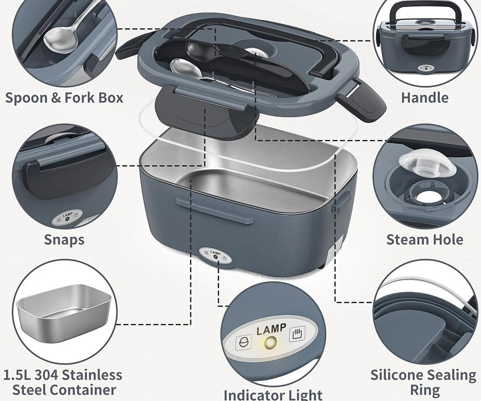 Portable Electric Lunch Box | 1.3–1.5L Stainless Steel Food Heater, Leakproof Design for Canada & Cold Climates – Image 3 - Image 4
