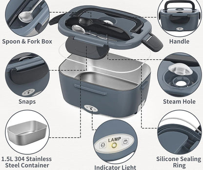 Portable Electric Lunch Box | 1.3–1.5L Stainless Steel Food Heater, Leakproof Design for Canada & Cold Climates – Image 3