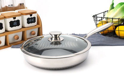 Premium 26/28cm Stainless Steel Frying Pan – Food Grade 304 Non-Stick Honeycomb Skillet with Glass Lid, Works on Gas & Induction Stoves by Sama Homes - Sustainable Living (View 7)