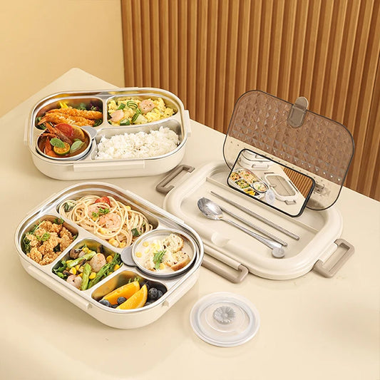 Premium 304 Stainless Steel Lunch Box – 4 Compartments, Leak-Proof, Eco-Friendly, Reusable Food Storage for Adults & Kids – Sama Homes
