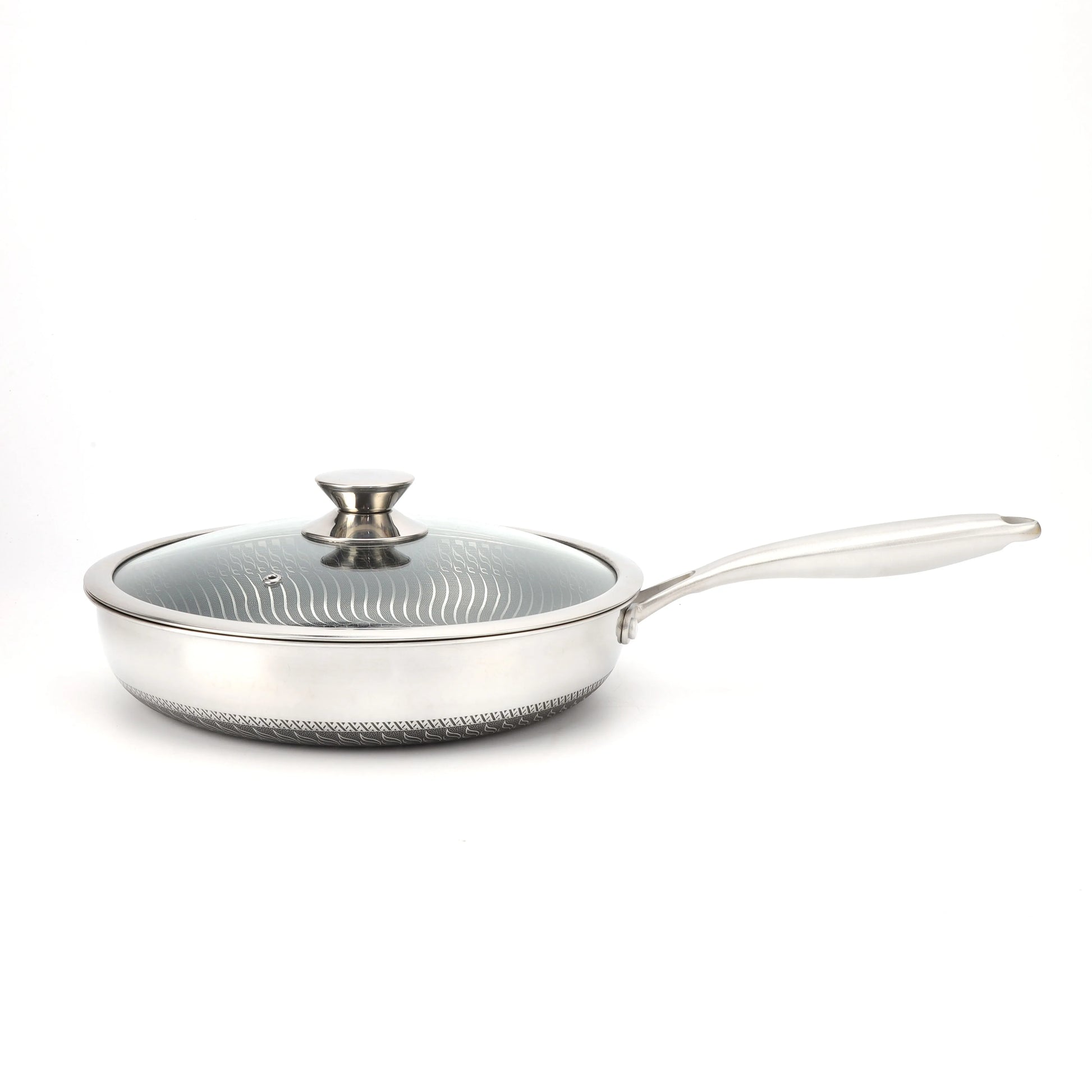 Premium 26/28cm Stainless Steel Frying Pan – Food Grade 304 Non-Stick Honeycomb Skillet with Glass Lid, Works on Gas & Induction Stoves - Image 3