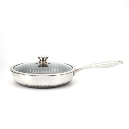 Premium 26/28cm Stainless Steel Frying Pan – Food Grade 304 Non-Stick Honeycomb Skillet with Glass Lid, Works on Gas & Induction Stoves by Sama Homes - Sustainable Living (View 3)