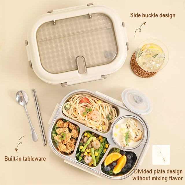 Premium 304 Stainless Steel Lunch Box – 4 Compartments, Leak-Proof, Eco-Friendly, Reusable Food Storage for Adults & Kids – Image 5 - Image 6