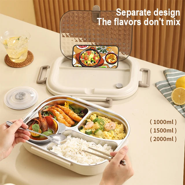 Premium 304 Stainless Steel Lunch Box – 4 Compartments, Leak-Proof, Eco-Friendly, Reusable Food Storage for Adults & Kids – Image 4