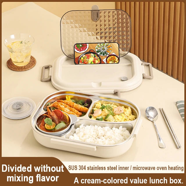 Premium 304 Stainless Steel Lunch Box – 4 Compartments, Leak-Proof, Eco-Friendly, Reusable Food Storage for Adults & Kids – Image 3