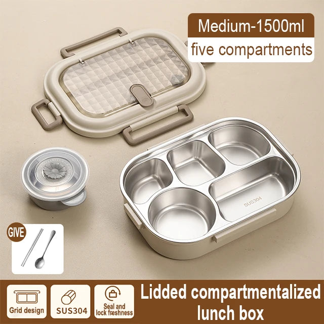 Premium 304 Stainless Steel Lunch Box – 4 Compartments, Leak-Proof, Eco-Friendly, Reusable Food Storage for Adults & Kids – Image 7 - Image 8
