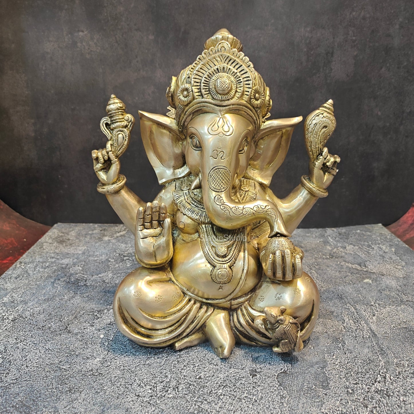 Handcrafted Brass Sitting Ganesha Statue 1 Feet