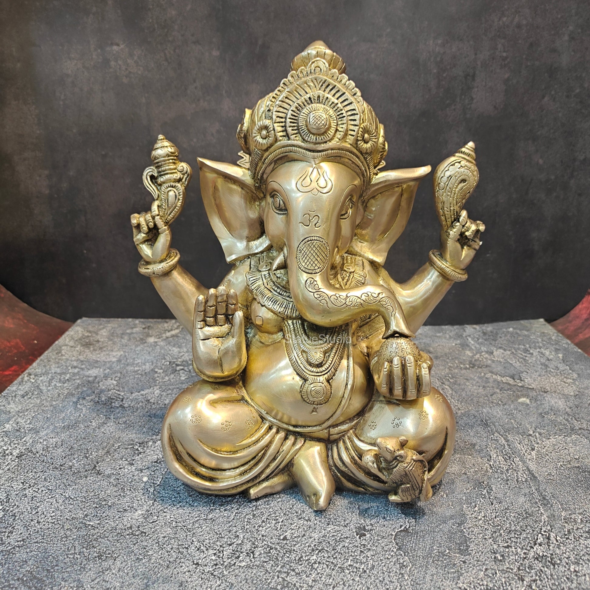 Handcrafted Brass Sitting Ganesha Statue 1 Feet - Image 3