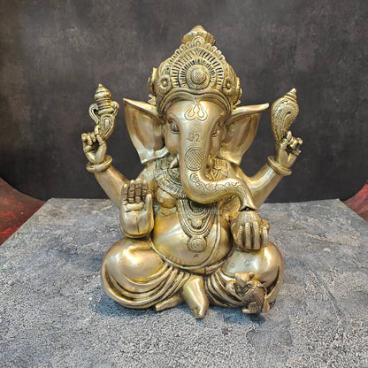 Handcrafted Brass Sitting Ganesha Statue 1 Feet by vendor-unknown - Hindu Gods (View 3)