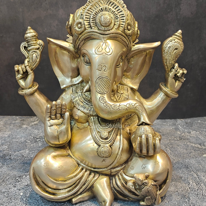 Handcrafted Brass Sitting Ganesha Statue 1 Feet by vendor-unknown - Hindu Gods (View 2)