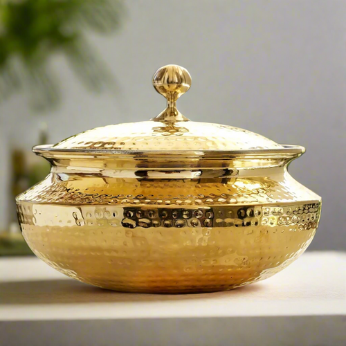 Heavy 15L Brass Sipri Punjabi Handi with Lid – Tin Coated (Kalai) Traditional Biryani Degh