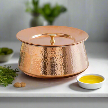 Pure Heavy Copper Biryani Handi With Lid - Large by SAMA Homes - Copper Handi Set (View 2)