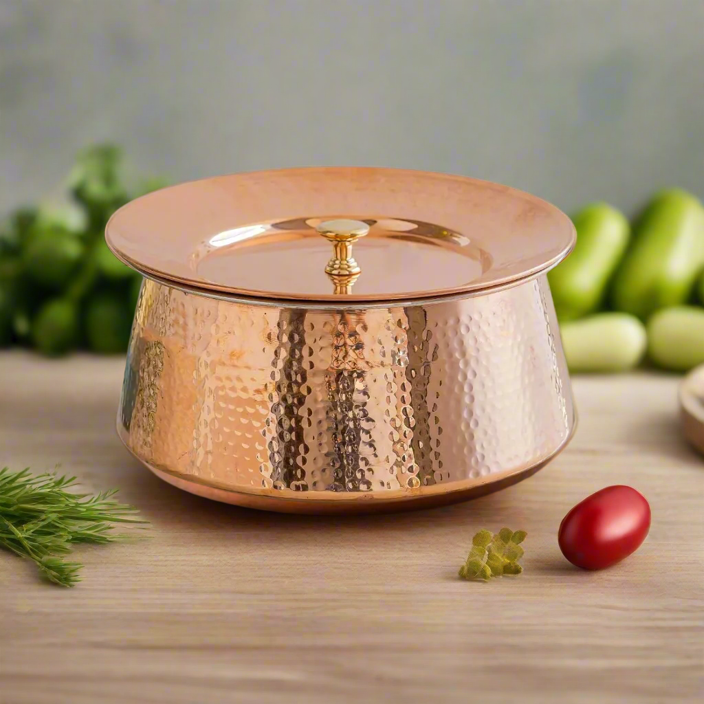100% Pure Copper Biryani Handi with Lid – Small (2L) | Traditional Indian Cookware | Non-Toxic & Nutrient-Rich Cooking Pot - Eco-friendly - Sama Homes