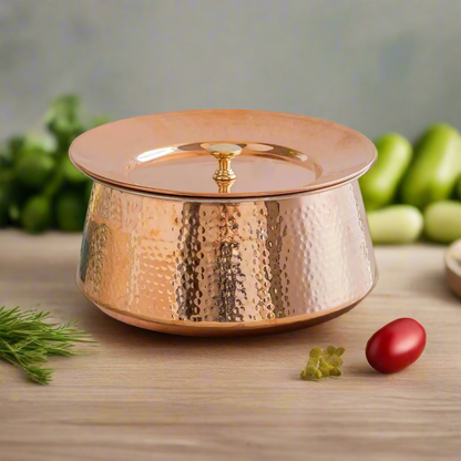 100% Pure Copper Biryani Handi with Lid – Small (2L) | Traditional Indian Cookware | Non-Toxic & Nutrient-Rich Cooking Pot by SAMA Homes - Copper Handi Set