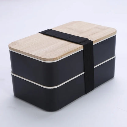 2-Layer Food Storage Container Portable Worker Student Wheat Straw Bento Lunch Box with Bamboo Lid Kitchen Utensils – Image 3