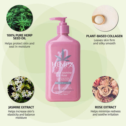 Sweet Jasmine & Rose Collagen Infused Herbal Body Moisturizer 17oz. by Hempz - Sustainable Living (View 2)