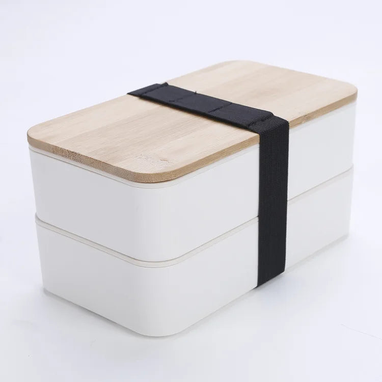 2-Layer Food Storage Container Portable Worker Student Wheat Straw Bento Lunch Box with Bamboo Lid Kitchen Utensils – Sama Homes
