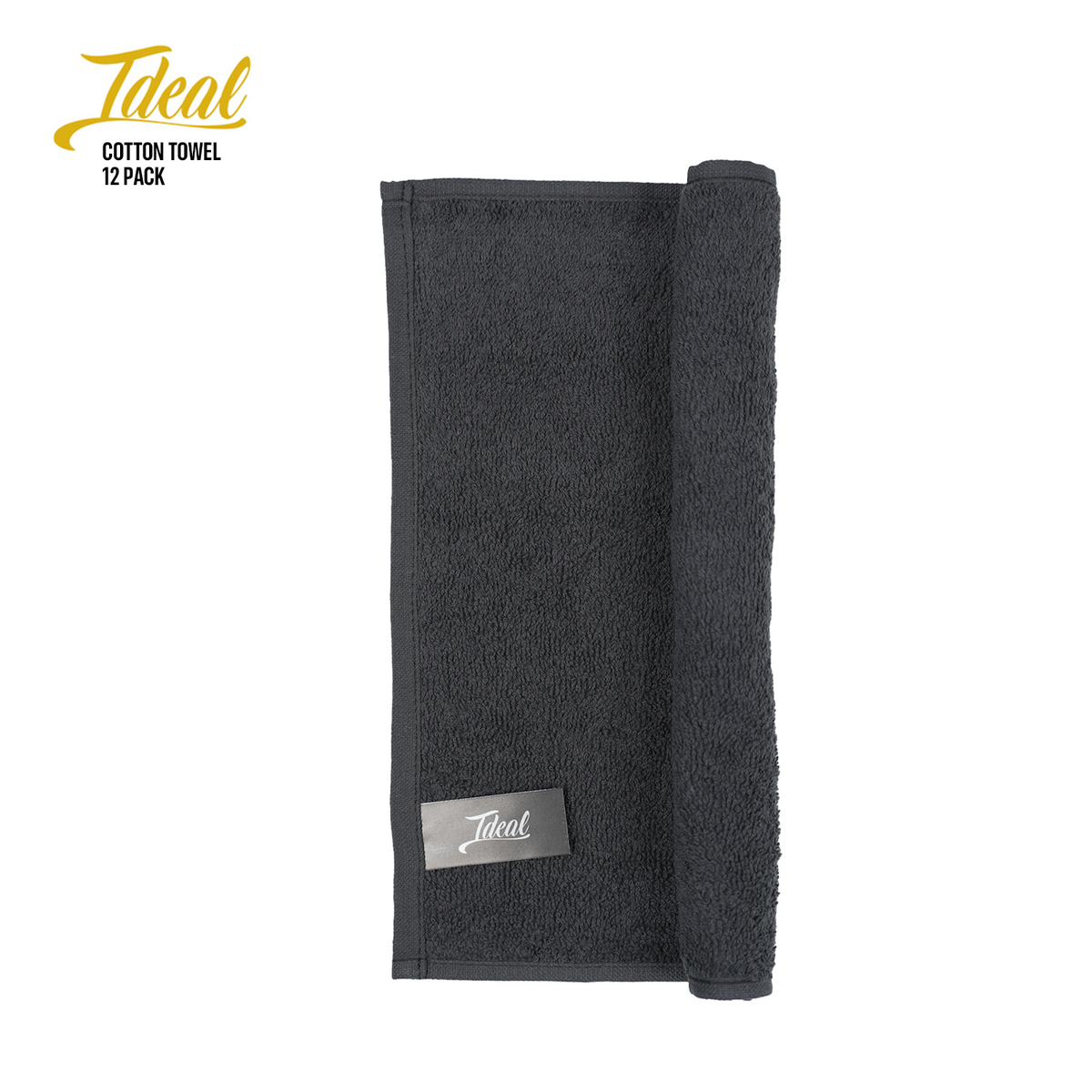 Ideal Cotton Barber Towels Black 12"x12" (12 Pack)
