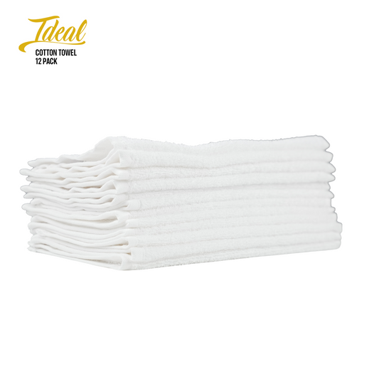 Ideal Cotton Barber Towels White 12"x12" (12 Pack)