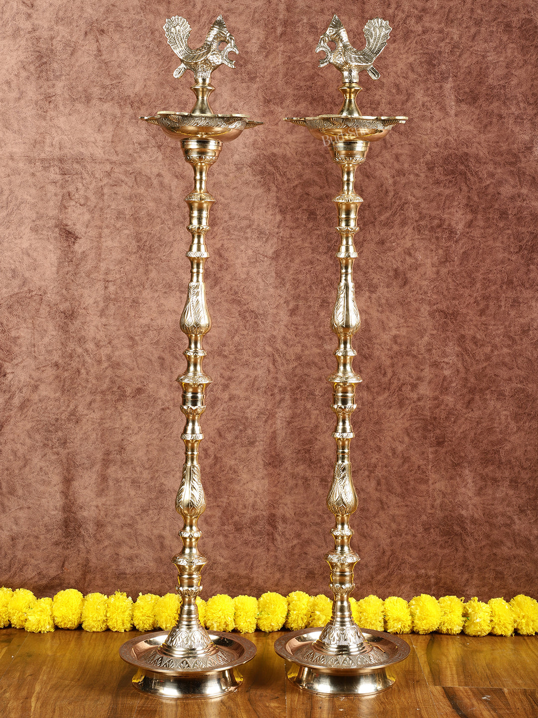Brass Samai Peacock Inauguration Lamps 3 feet - Eco-friendly - Sama Homes