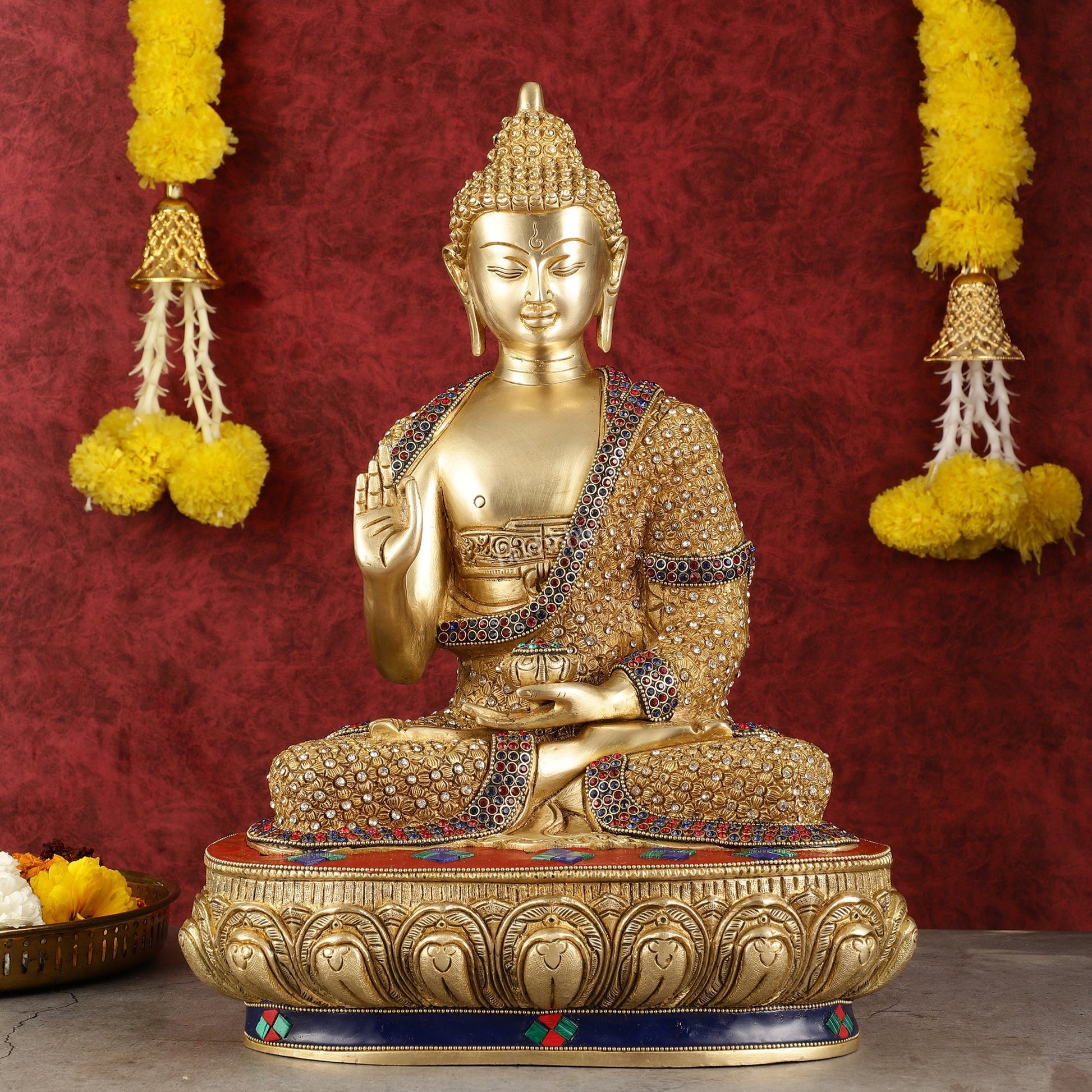 Buddha Brass Statue 16 inch Shakyamuni Mudra - Sama Homes Idol - Brass Sculpture - Eco-friendly - Sama Homes