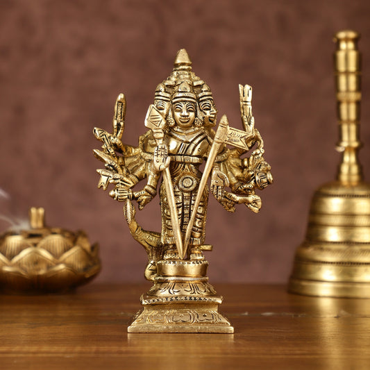 Sama Homes-brass lord shanmugar murugan kartikeya standing with peacock idol 6 inch