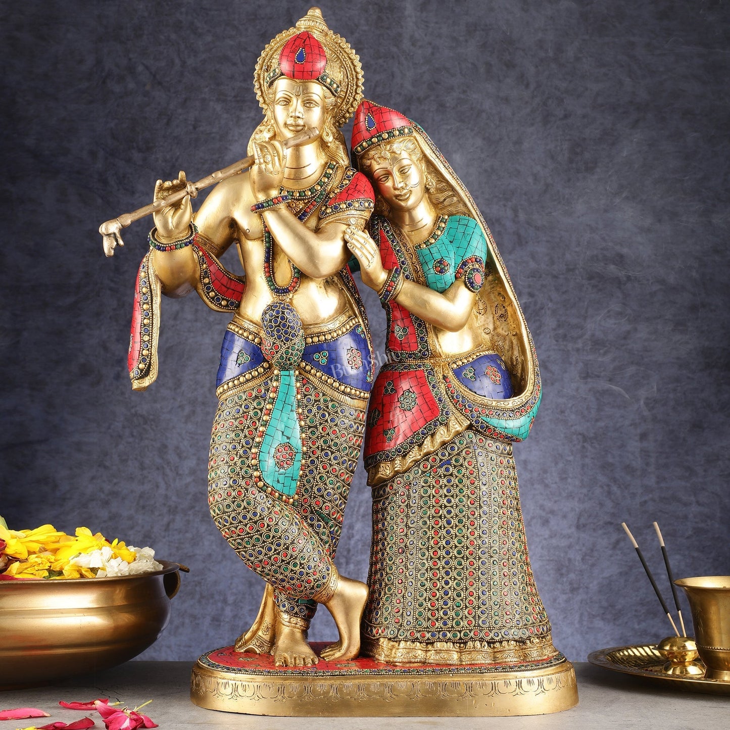 Brass Superfine Large Radha Krishna Standing Together Statue - 24" - Sama Homes Idol - Brass Sculpture