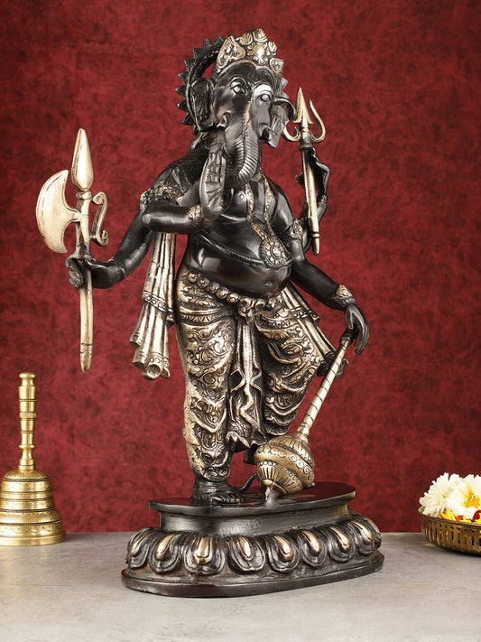 Pure Brass Standing Ganapati Statue - Black Finish | 18" - Sama Homes Idol - Brass Sculpture